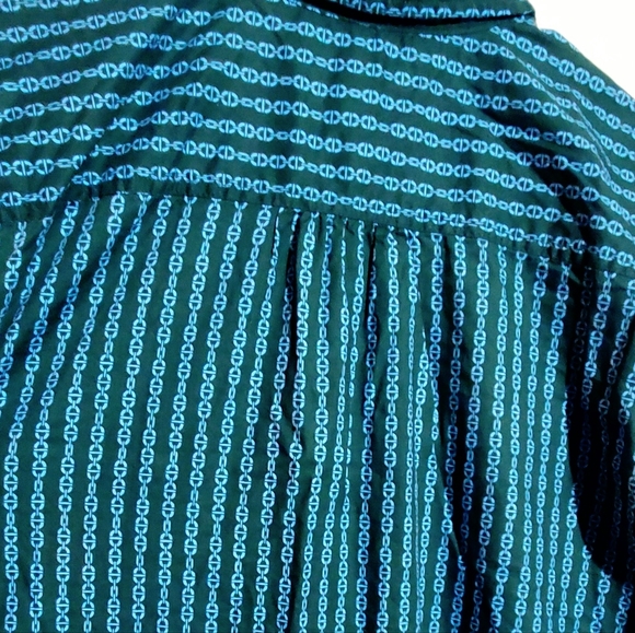 TOMMY HILFIGER SHIRT DRESS. WOMENS Sz:L GOLD BUTTONS GREEN/TEAL/BLUE CHAINLINK - Picture 7 of 10